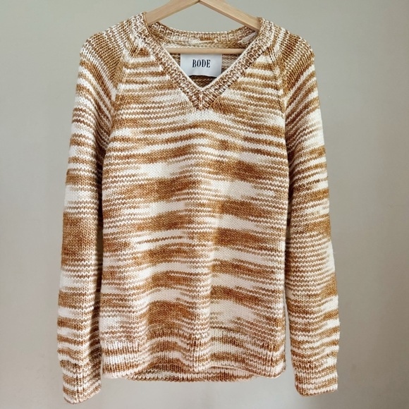 Bode Tan & Off-White Mystic Hand-Knit V-Neck Sweater